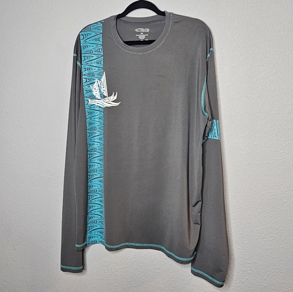Crazy Shirts Surf Performance Tee Shirt Mens XXL Hawaiian Tribal Gray Stretchy - Picture 1 of 10